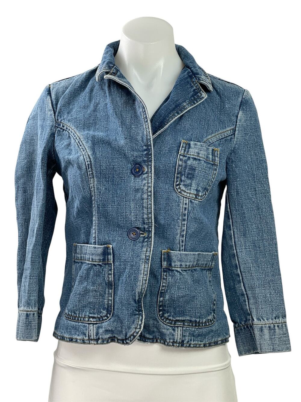 Mossimo Womens Blue Long Sleeve Collared Button Front Denim Coat Jacket Size S